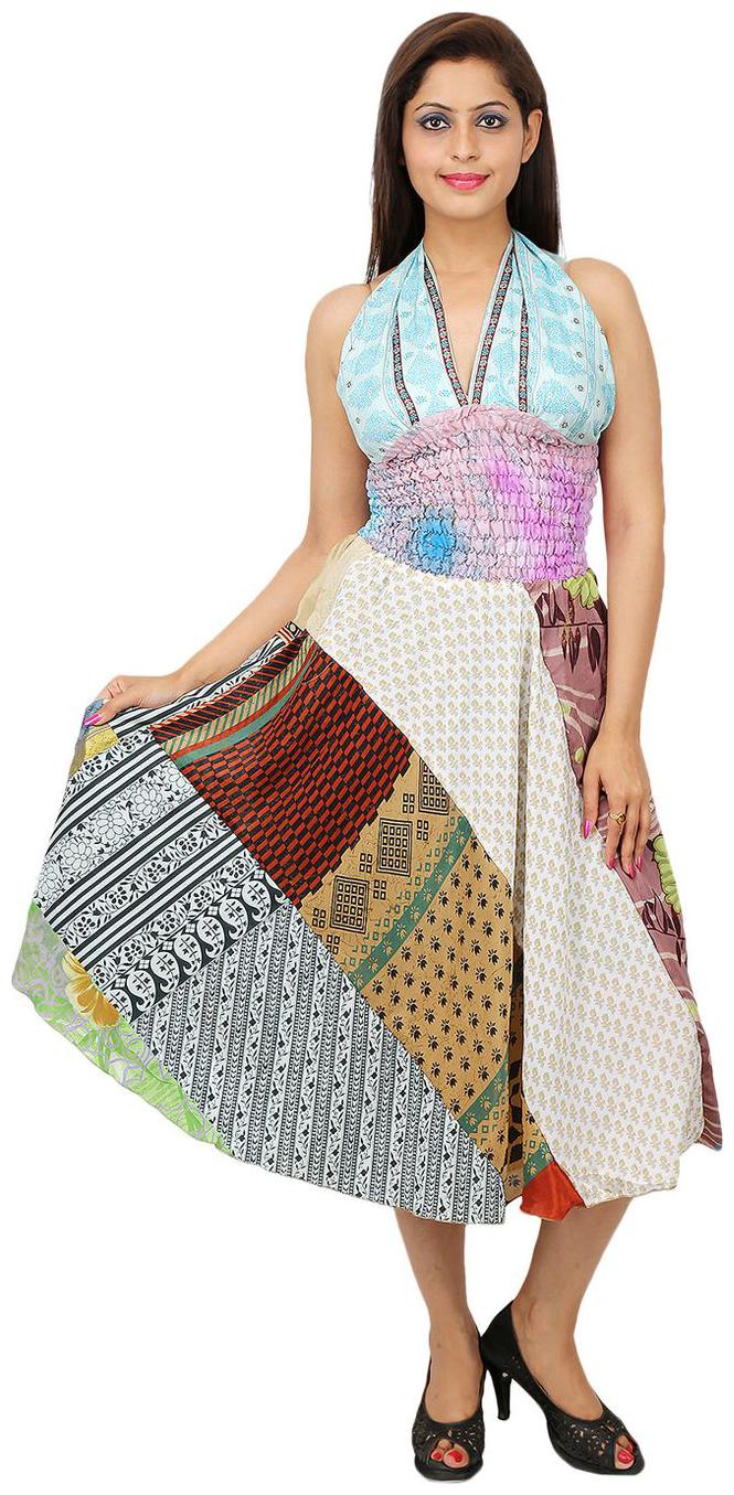 

Rajrang Multi Colored Silk Sleeveless Floral Midi A-Line Casual Women Dress