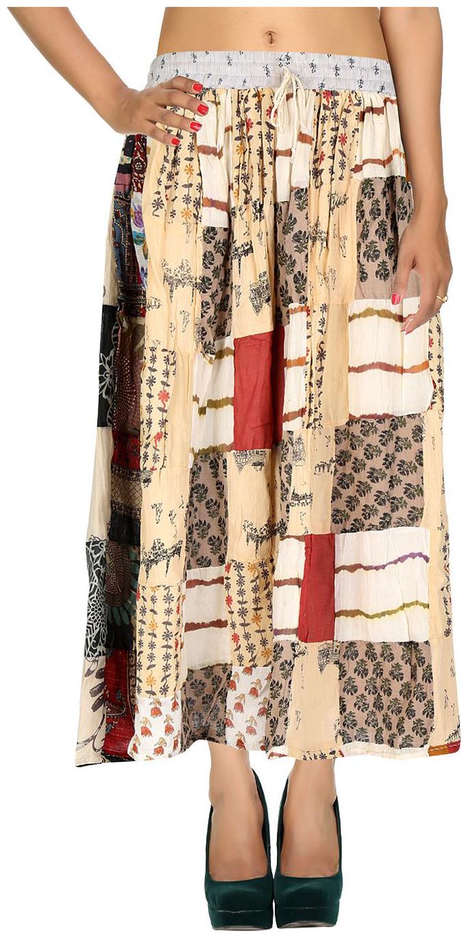 

Rajrang Multi Color 12 Floral Patch Work Cotton Calf Casual Skirt