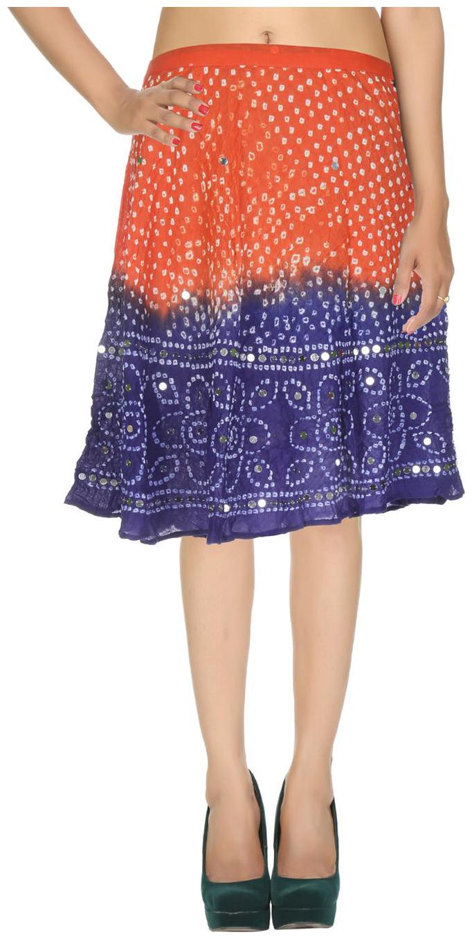 

Rajrang Orange Blue Ethnic Tie Dye Cotton Calf Casual Skirt