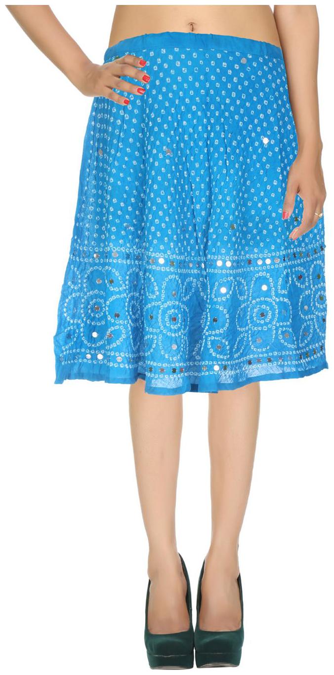 

Rajrang Sky Blue Ethnic Tie Dye Cotton Calf Casual Skirt