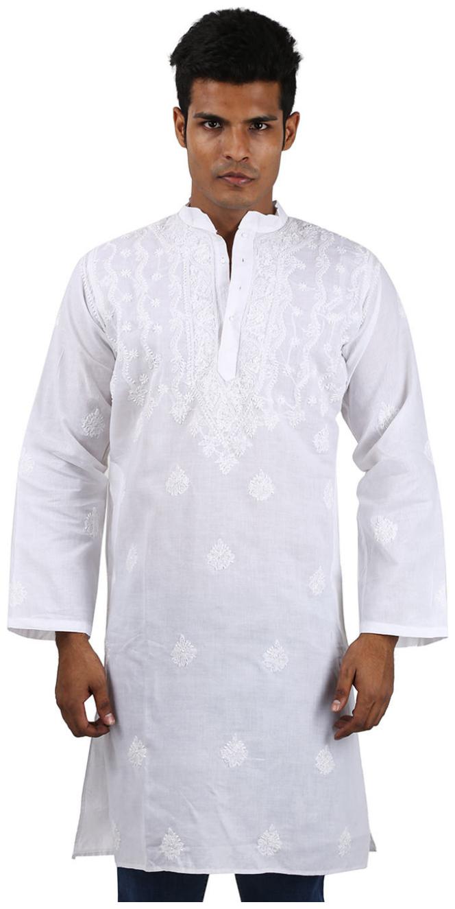 

Rajrang White Color Ethnic Wear Embroidered Cotton Kurta for Men