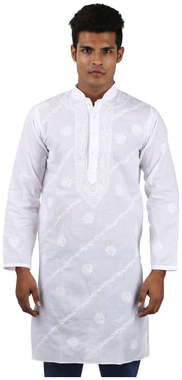 

Rajrang White Color Ethnic Wear Embroidered Cotton Kurta for Men