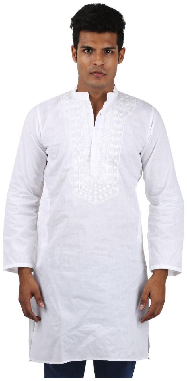 

Rajrang White Color Ethnic Wear Embroidered Cotton Kurta for Men