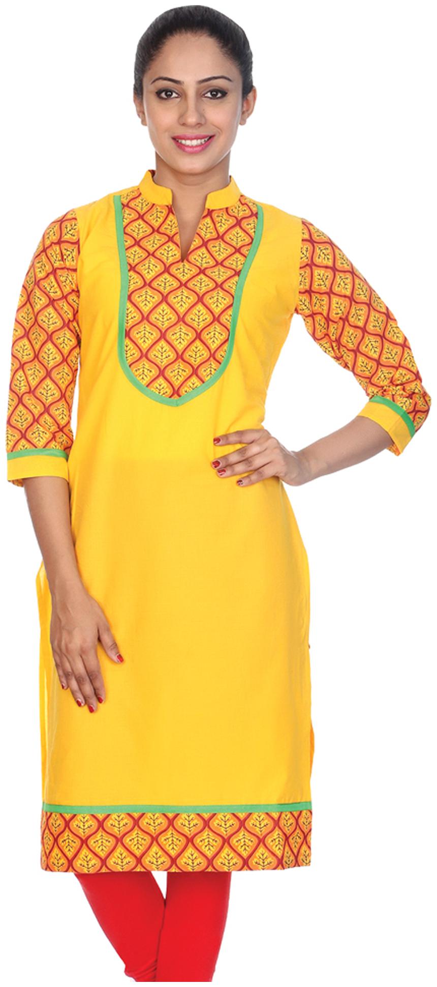 

Rajrang Cotton Leaves Yellow Jaipuri Kurti Printed Women Kurti Tops Tunic
