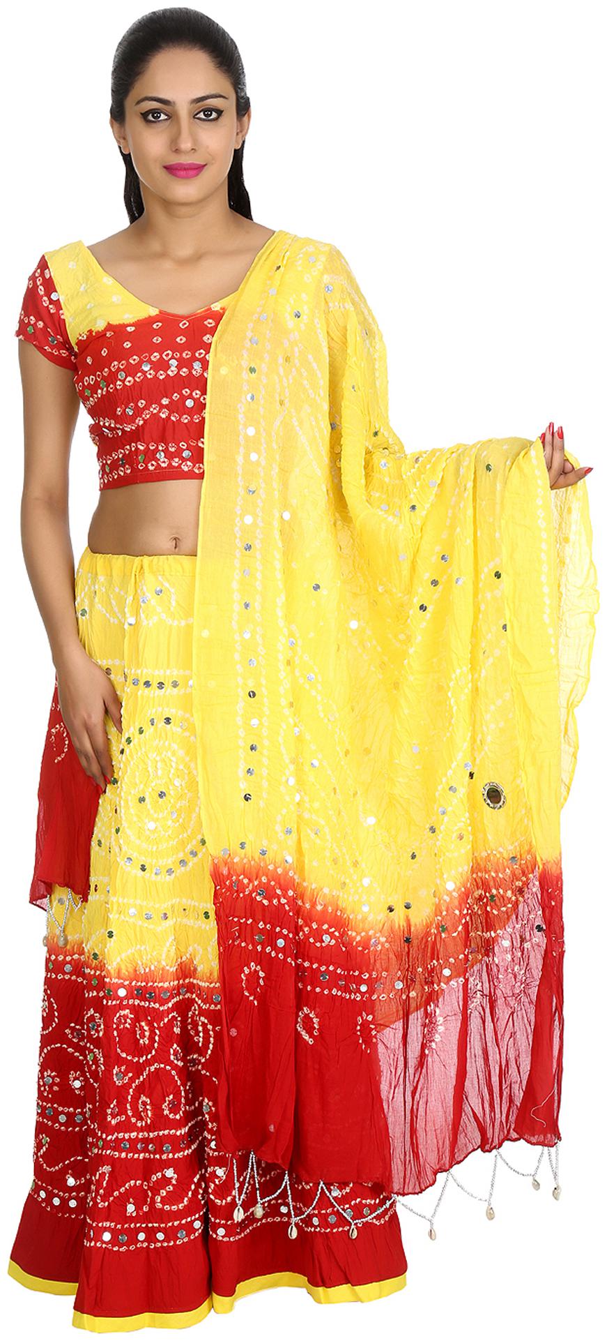 

Rajrang Yellow Cambric Cotton Lehenga Choli