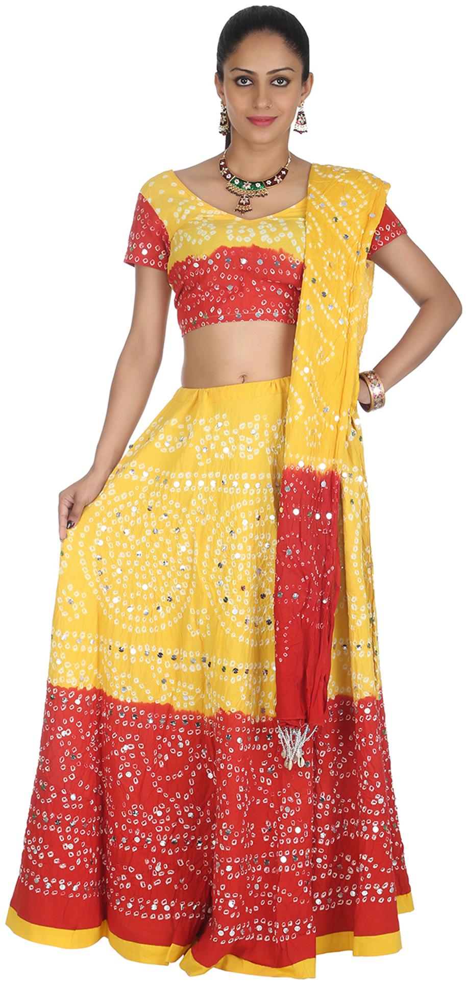 

Rajrang Yellow Cambric Cotton Lehenga Choli