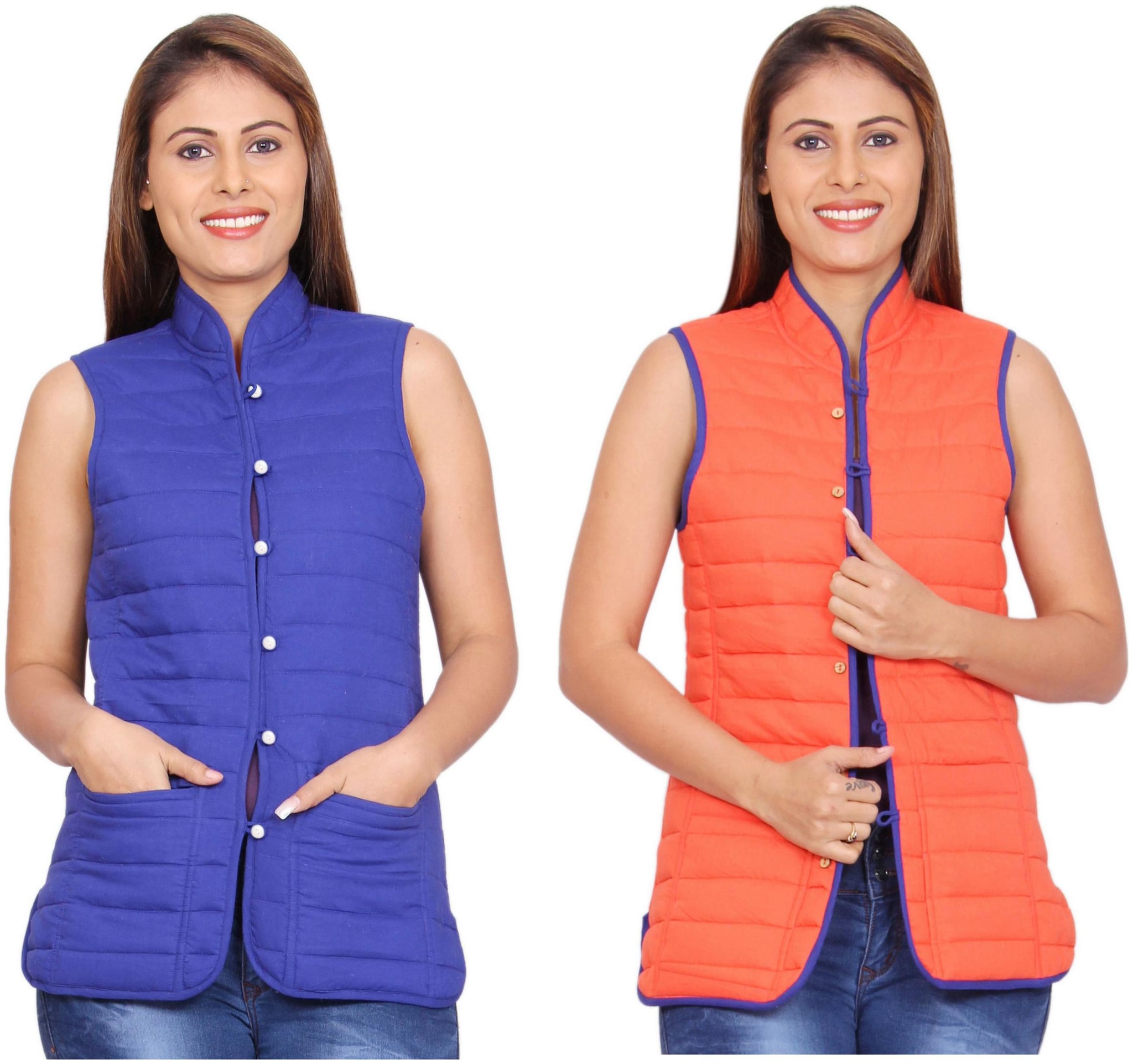 

Rama Plain Blue Orange Cotton Reversible Jacket