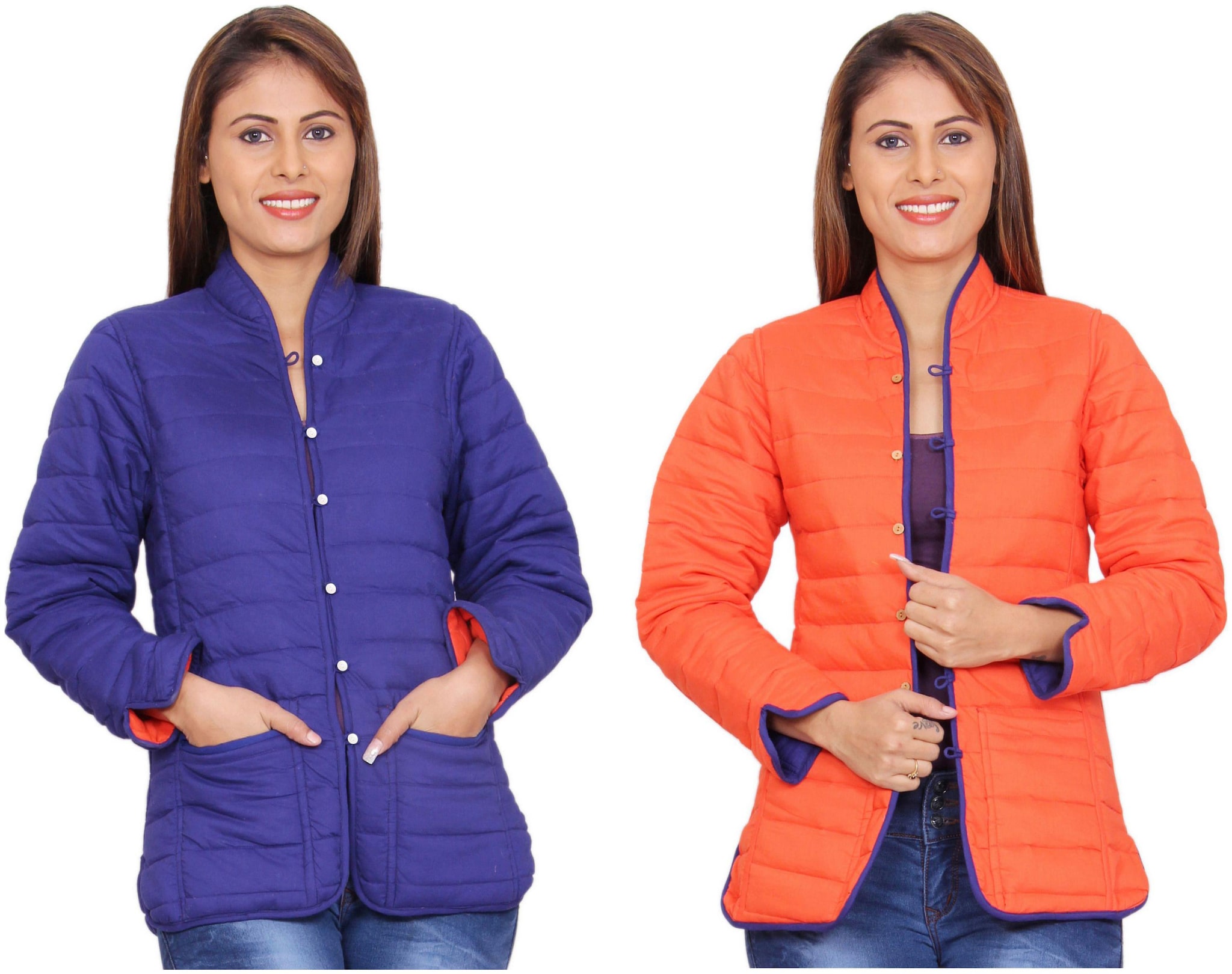 

Rama Plain Blue Orange Cotton Reversible Jacket