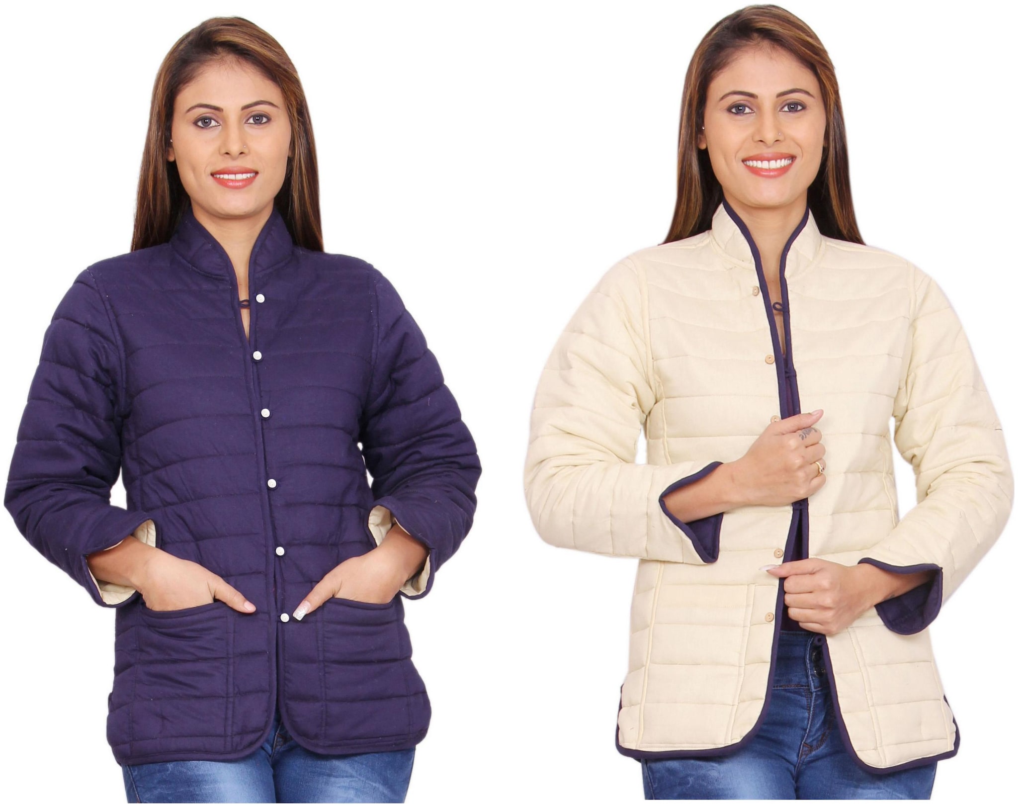 

Rama Plain Navy Cream Cotton Reversible Jacket
