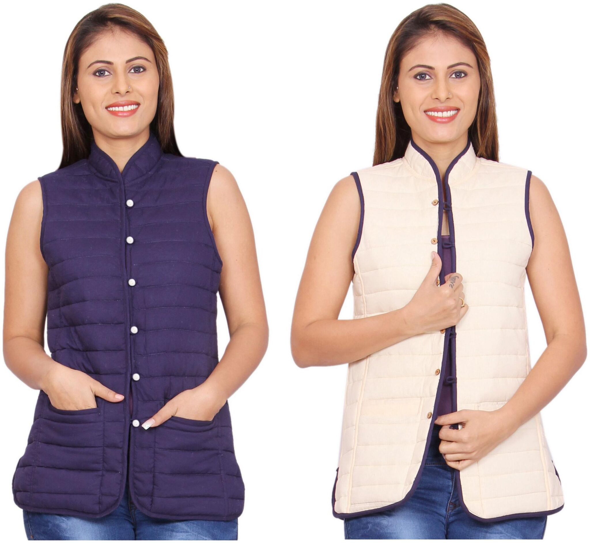 

Rama Plain Navy Cream Cotton Reversible Jacket
