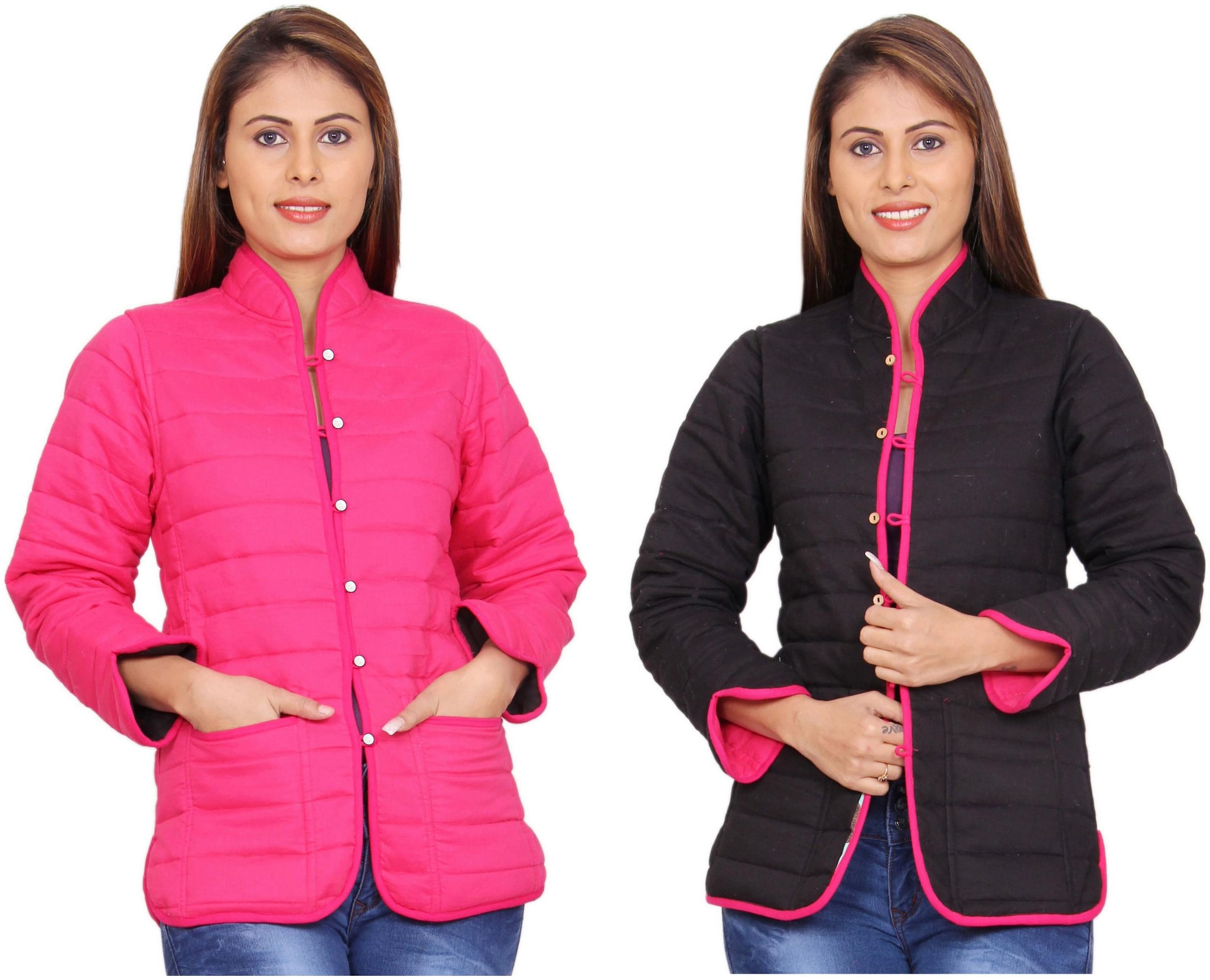 

Rama Plain Pink Black Cotton Reversible Jacket