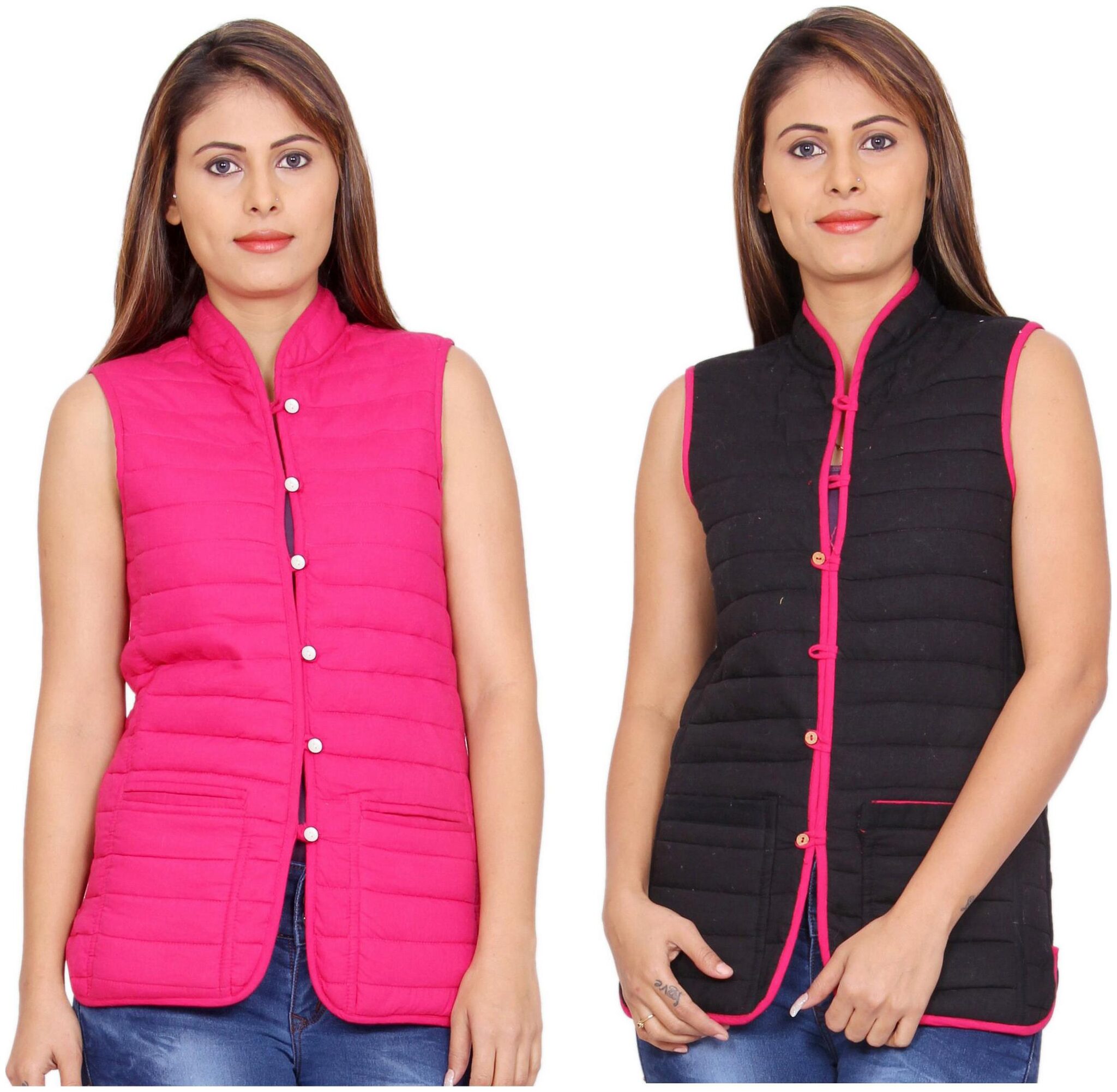 

Rama Plain Pink Black Cotton Reversible Jacket