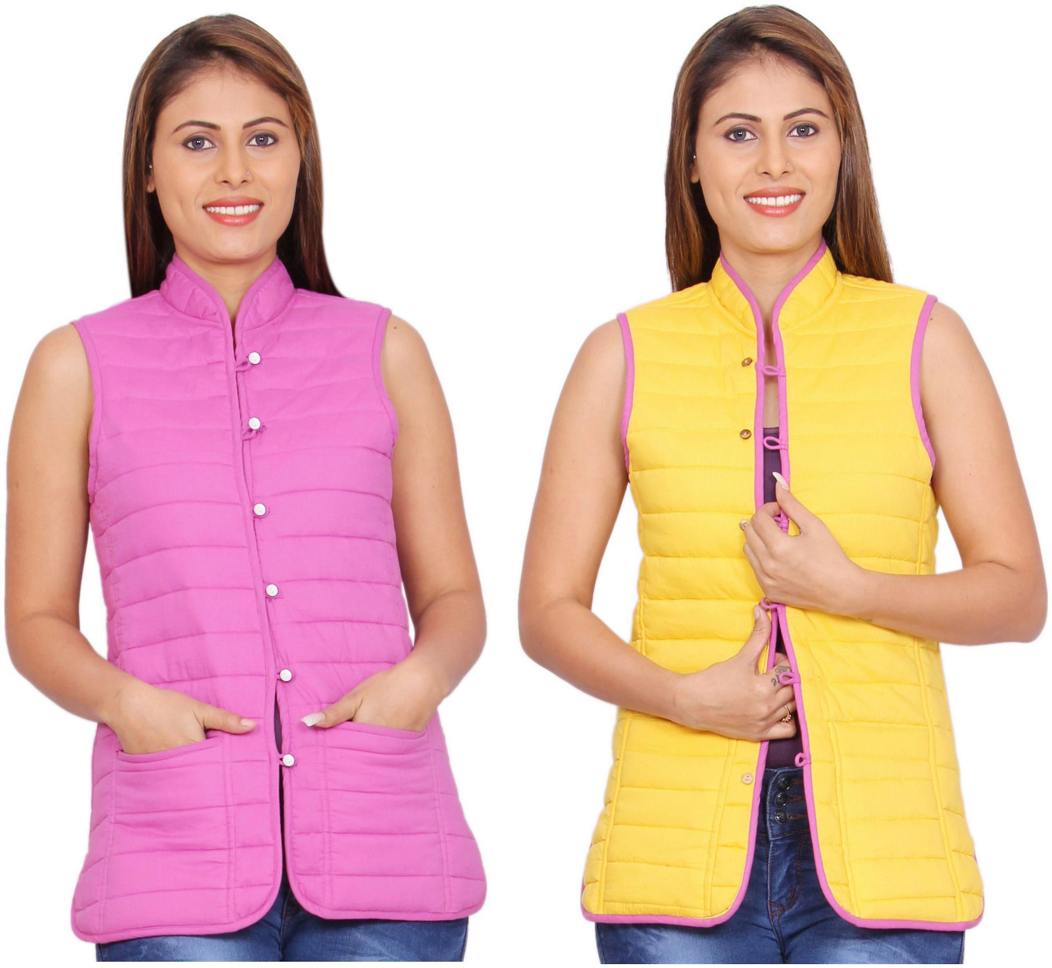 

Rama Plain Pink Yellow Cotton Reversible Jacket