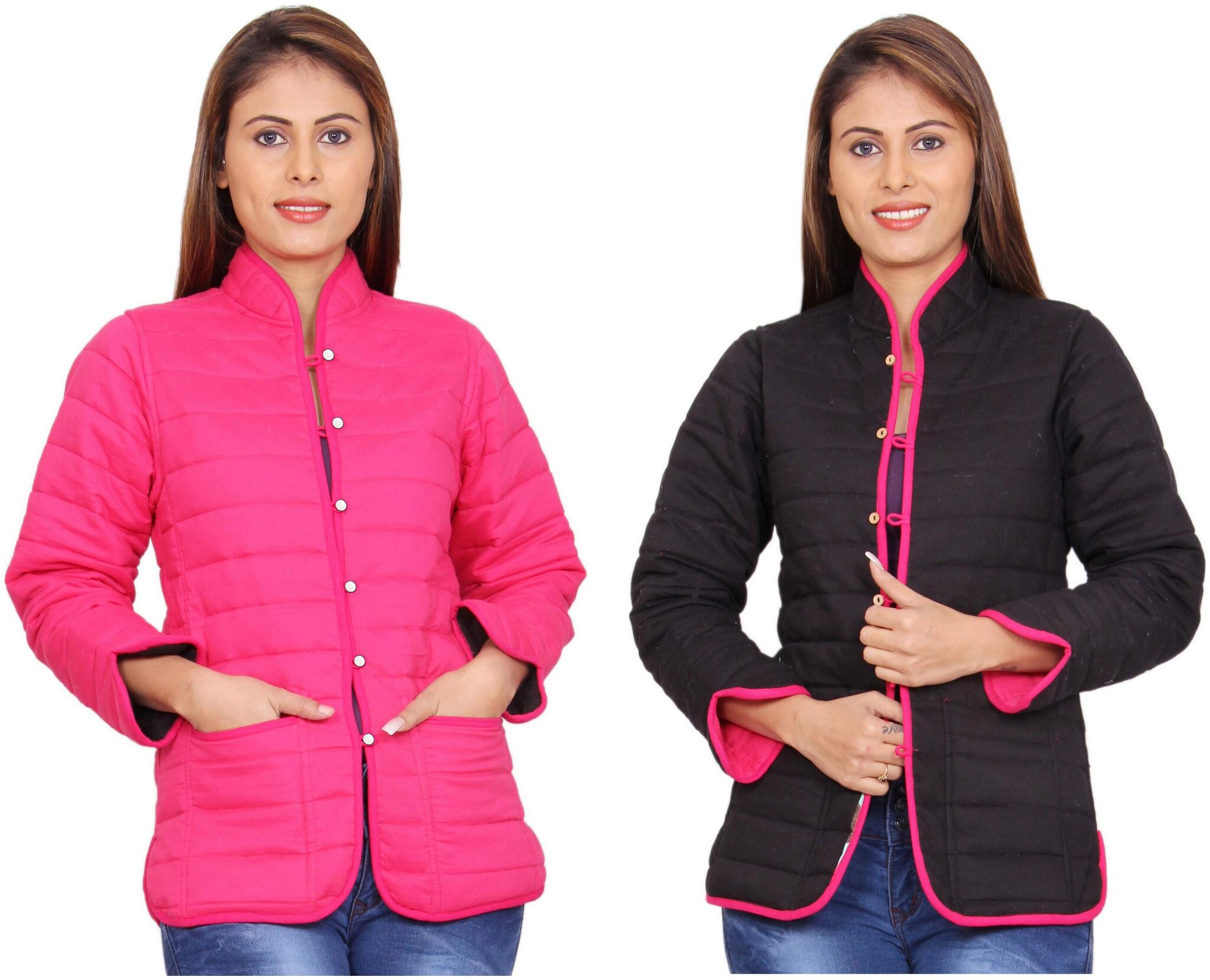 

Rama Plain Pink Black Cotton Reversible Jacket