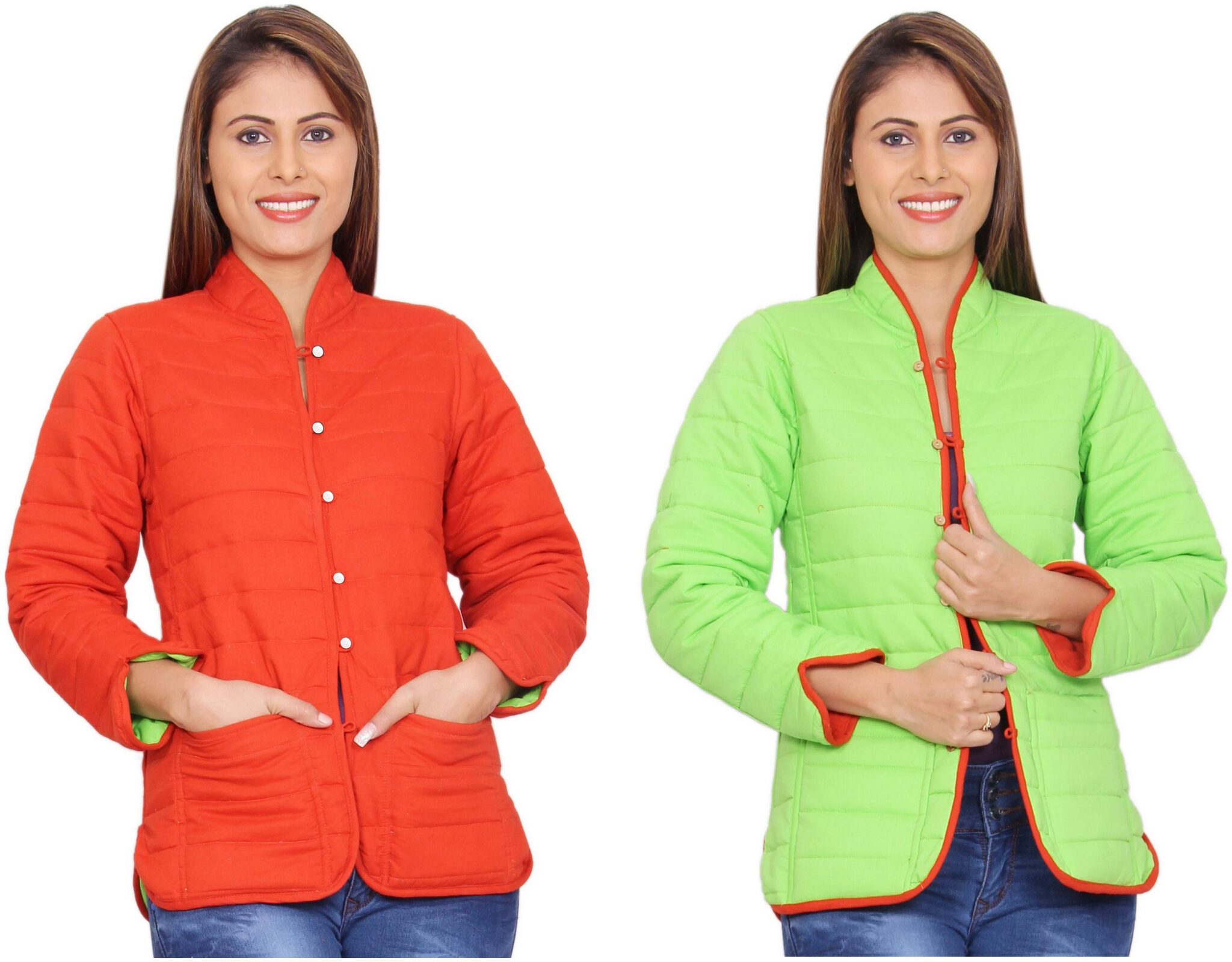 

Rama Plain Red Lime Cotton Reversible Jacket