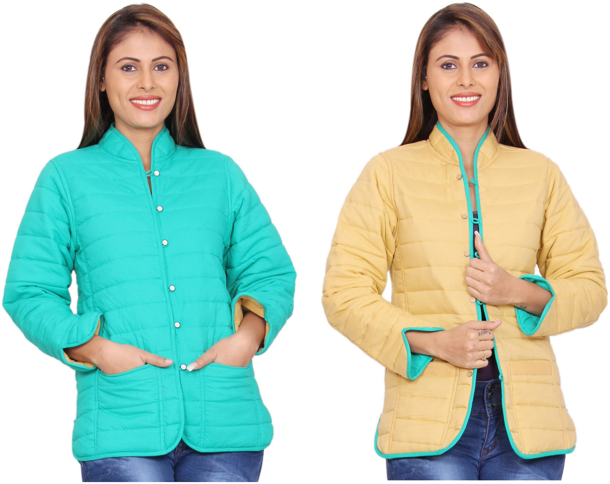 

Rama Plain Teal Beige Cotton Reversible Jacket