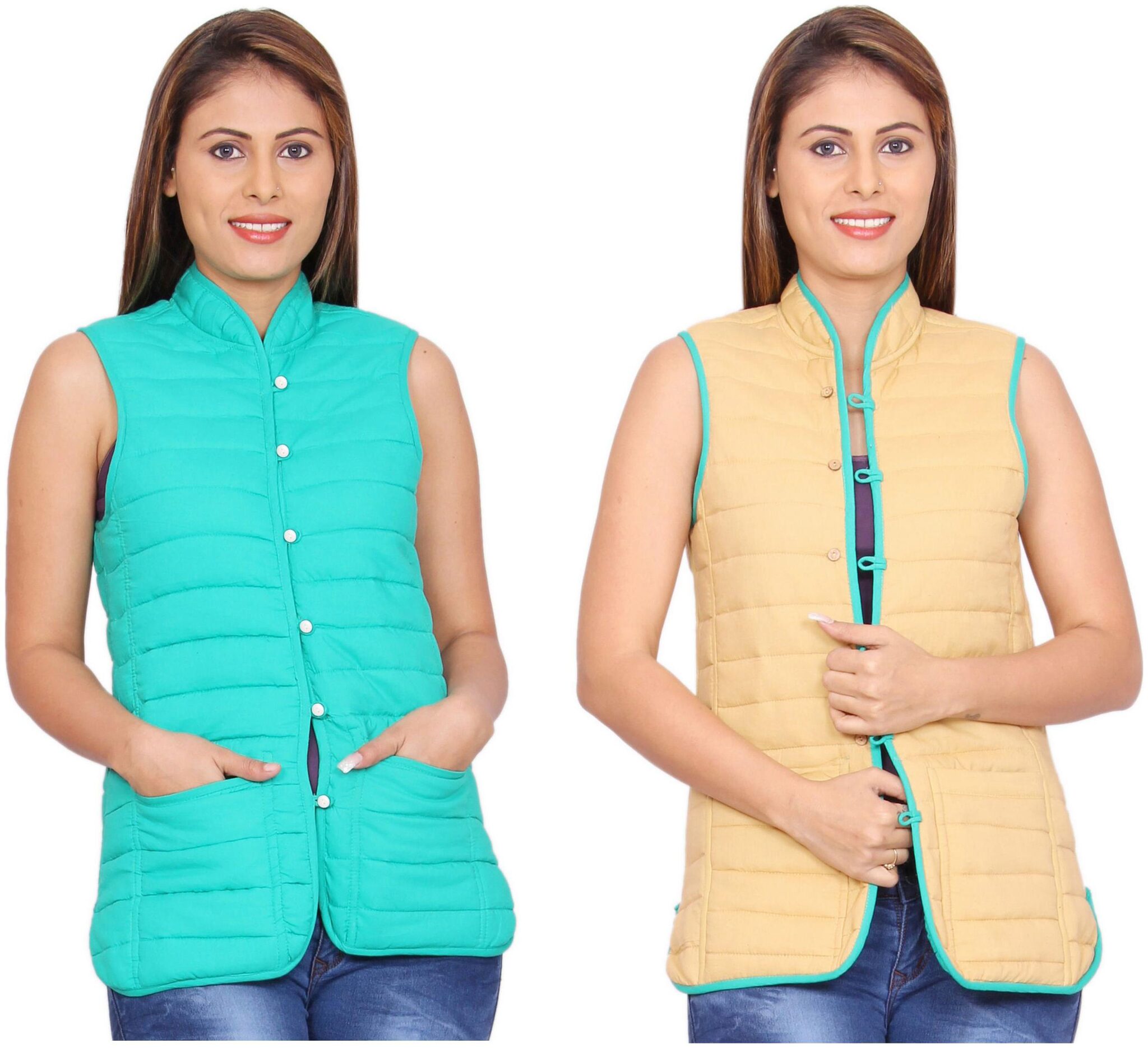 

Rama Plain Teal Beige Cotton Reversible Jacket