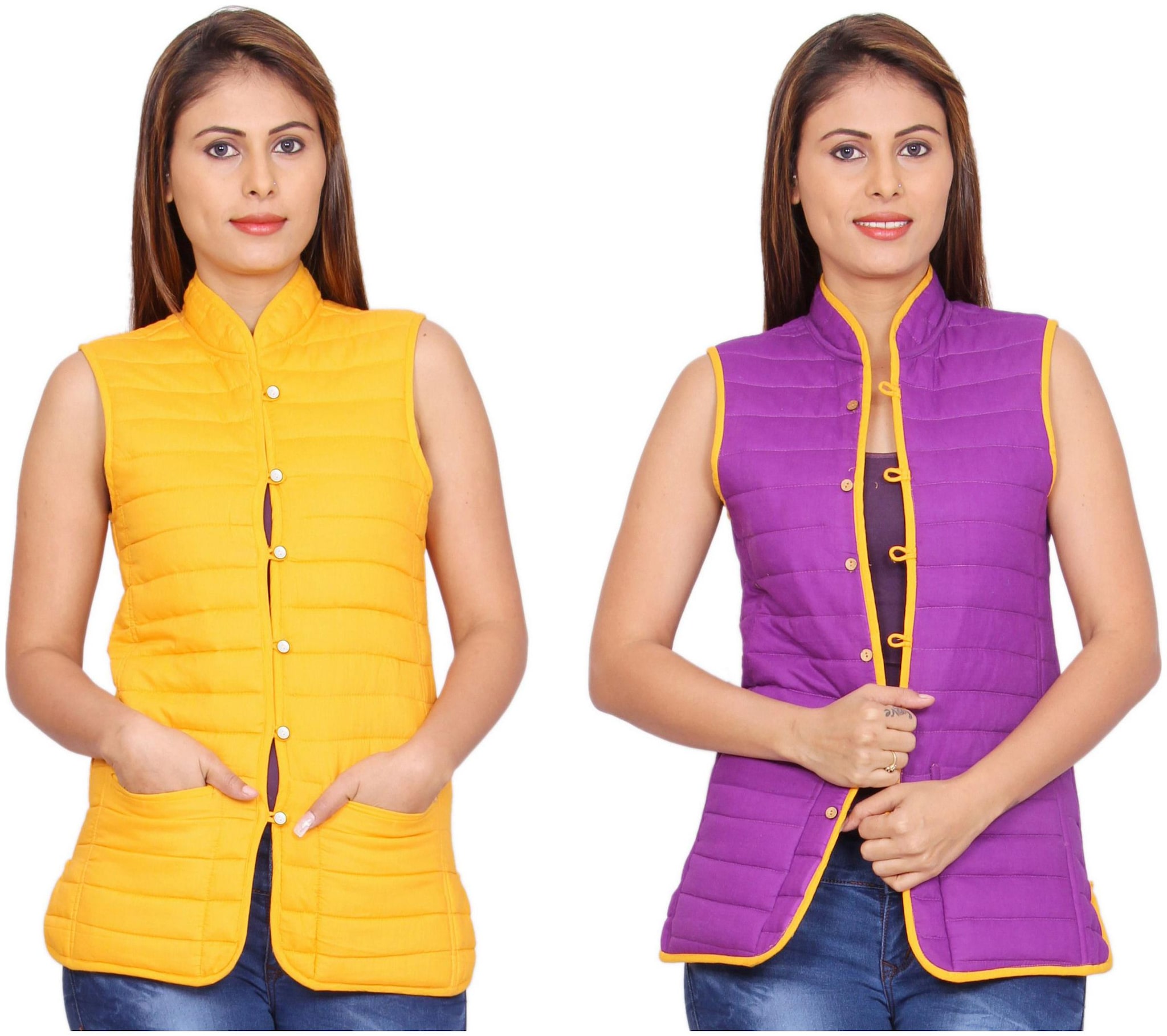 

Rama Plain Yellow Purple Cotton Reversible Jacket