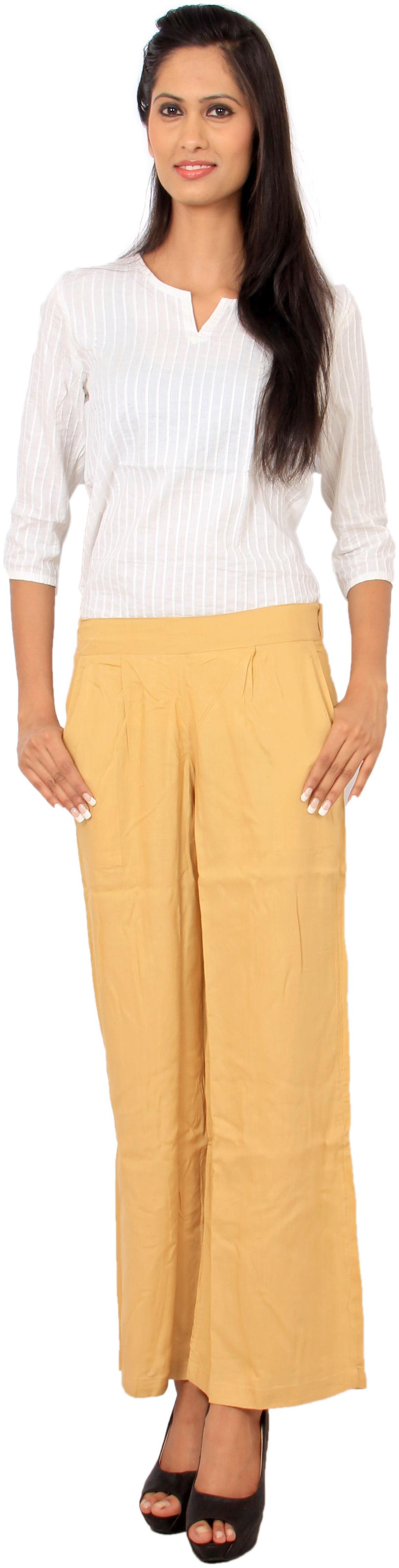 

Rama Beige Solid Straight Palazzo