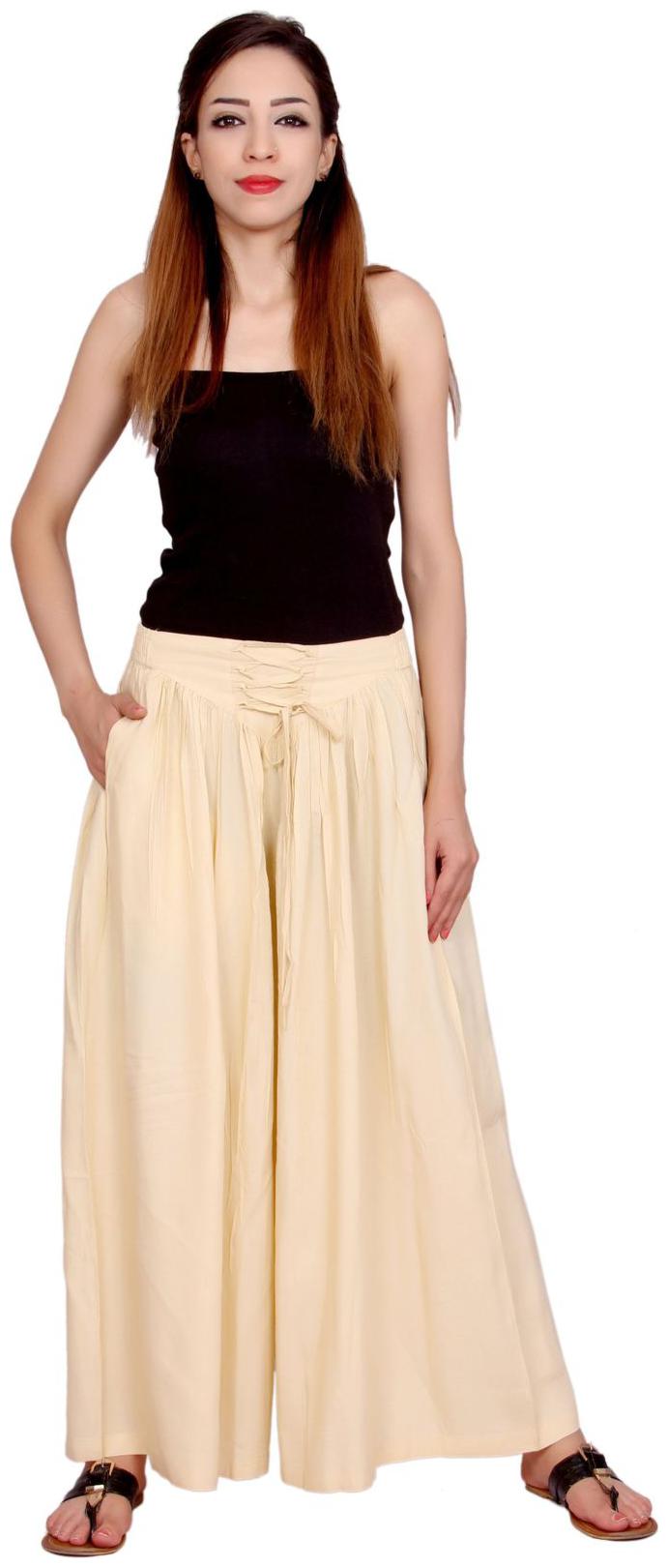 

Rama Beige Solid Flared Palazzo