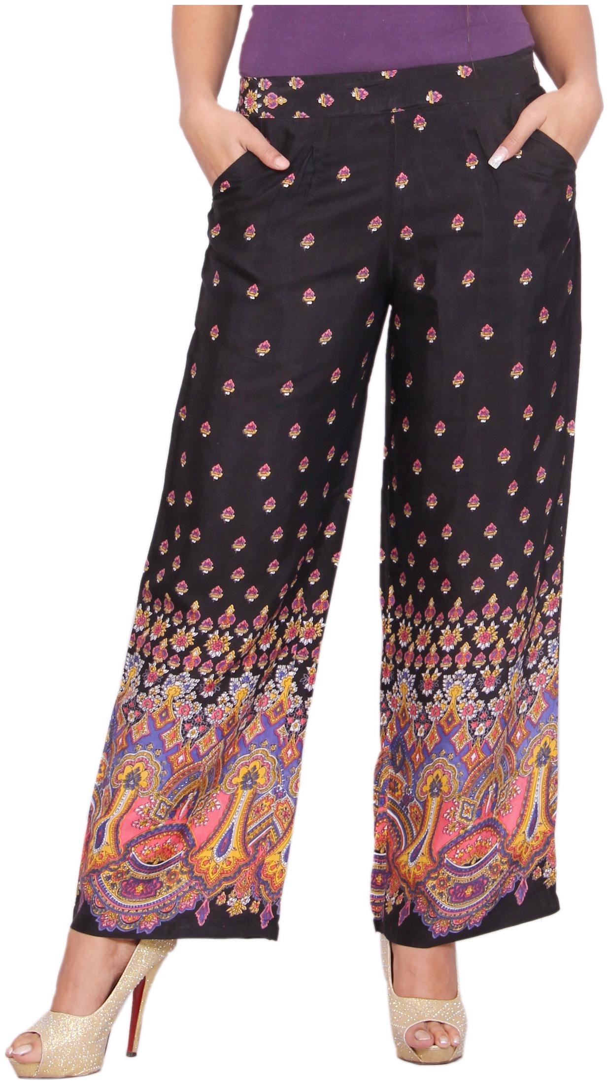 

Rama Black Printed Flared Palazzo