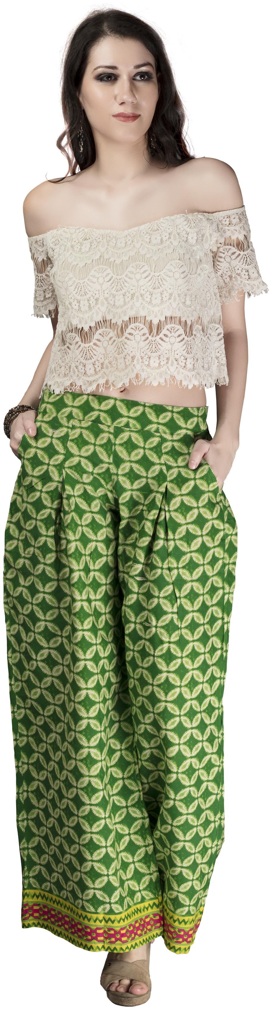 

Rama Green Printed Flared Palazzo