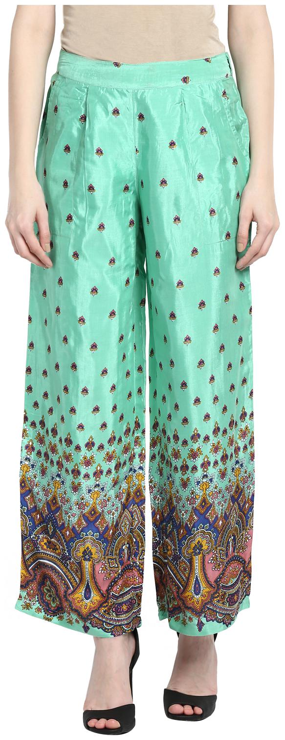 

Rama Green Printed Flared Palazzo