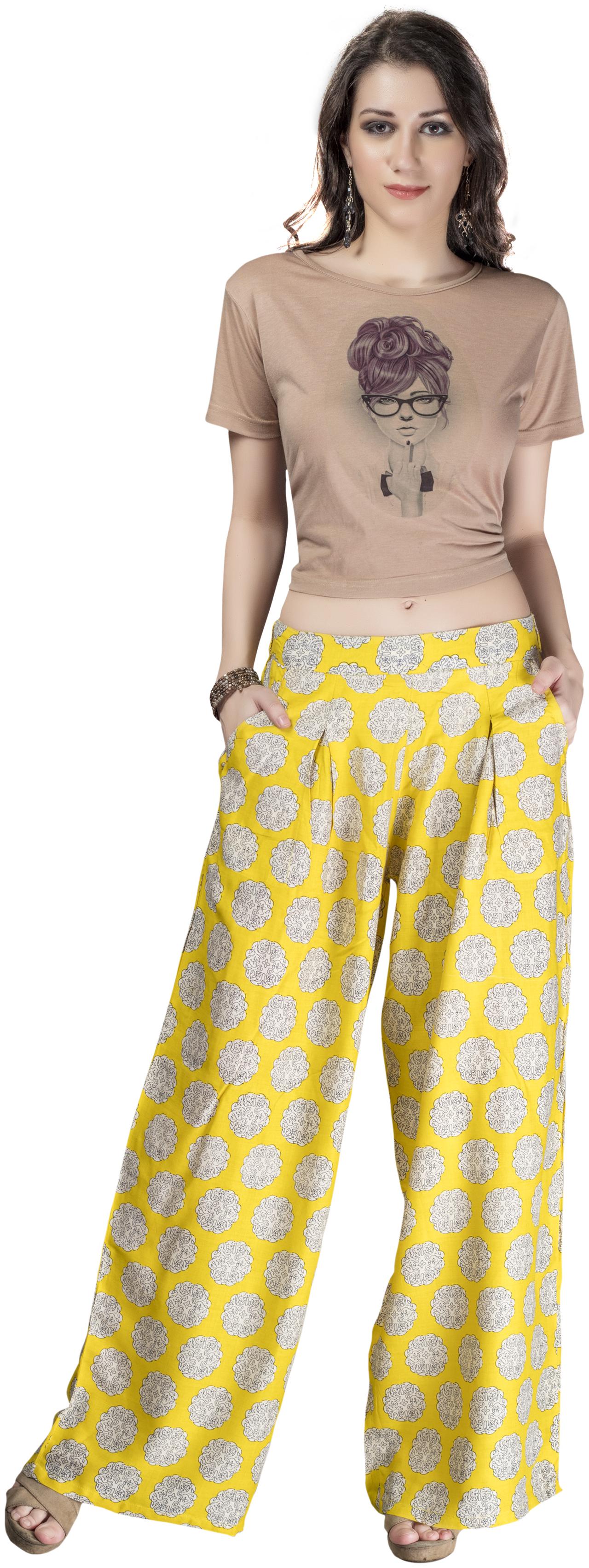 

Rama Yellow Printed Flared Palazzo