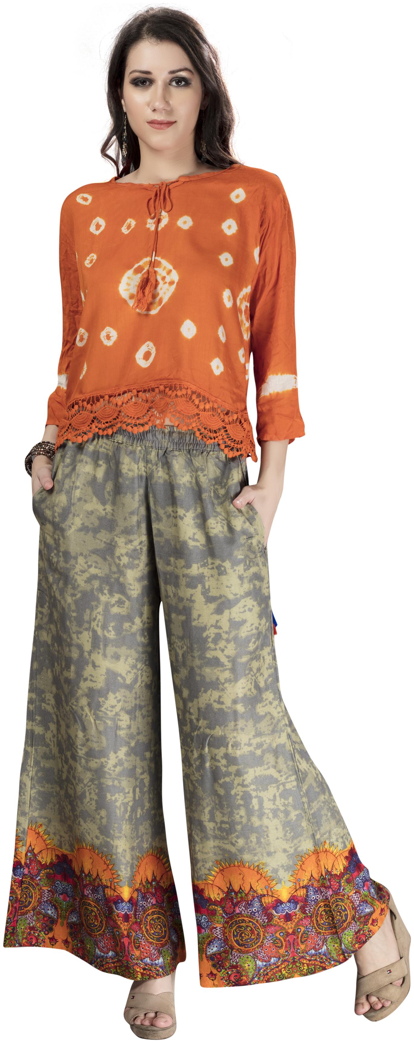 

Rama Beige Printed Flared Palazzo