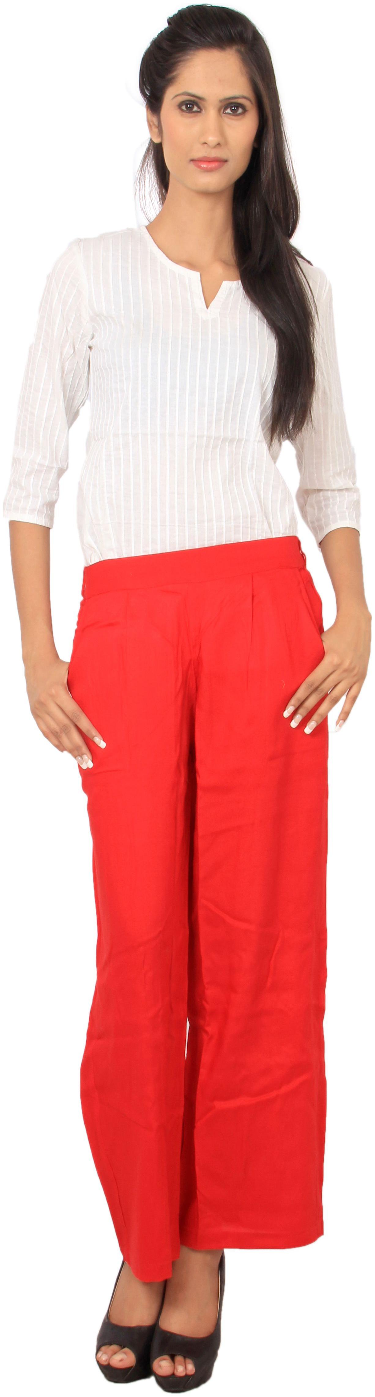 

Rama Red Solid Straight Palazzo