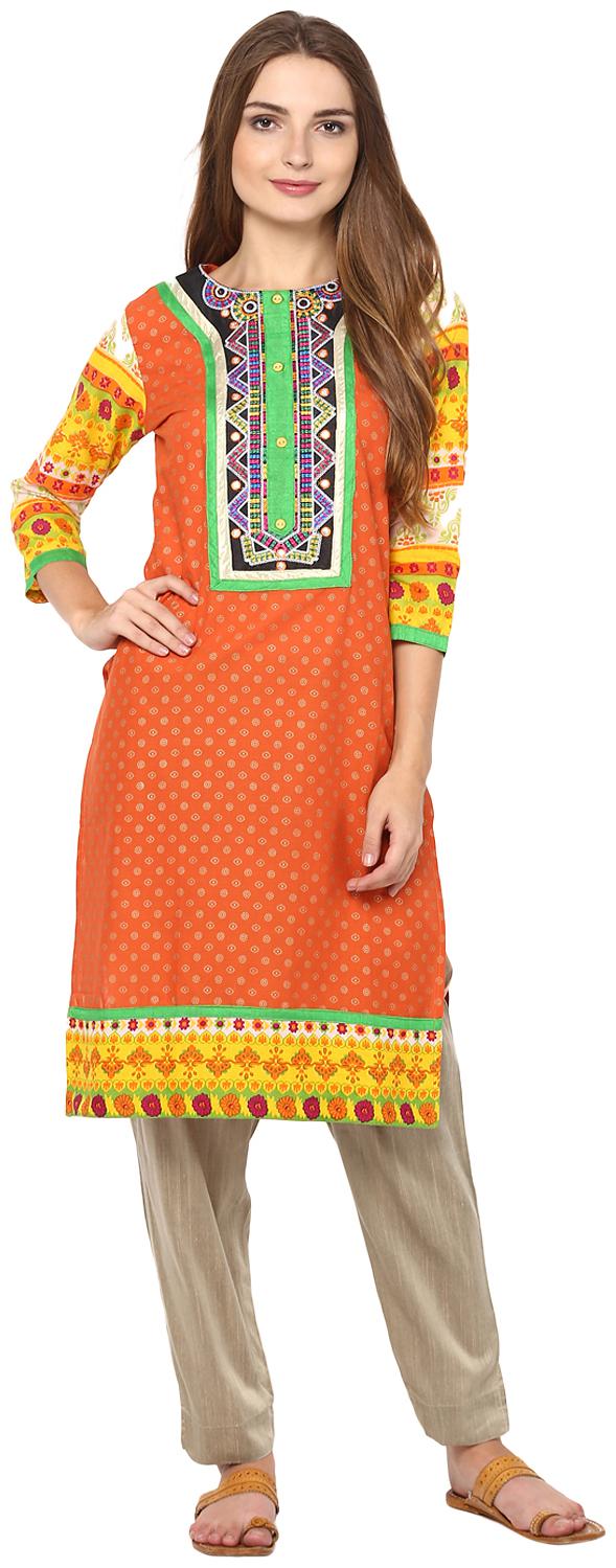

Rama Women Orange Embroidered Straight Kurta