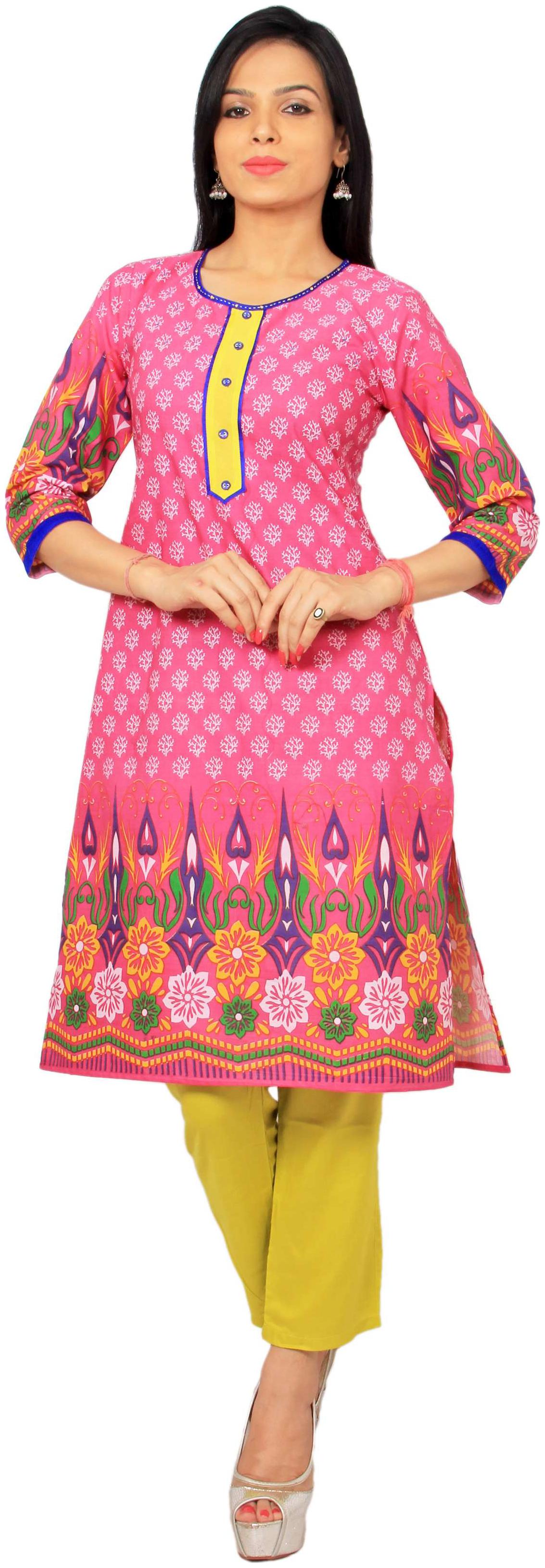 

Rama Women Pink Printed Straight Kurta