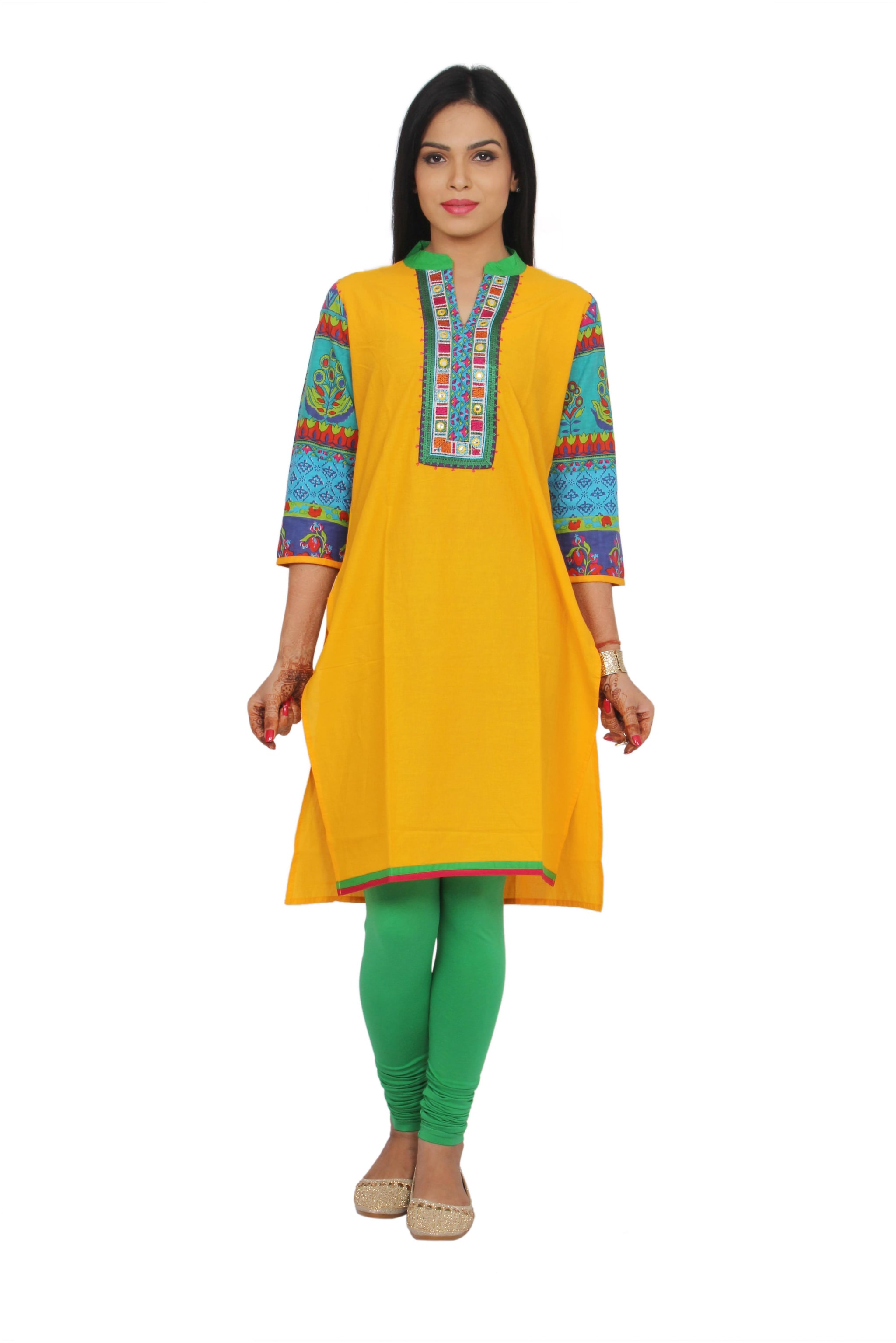

Rama Women Yellow Embroidered Straight Kurta