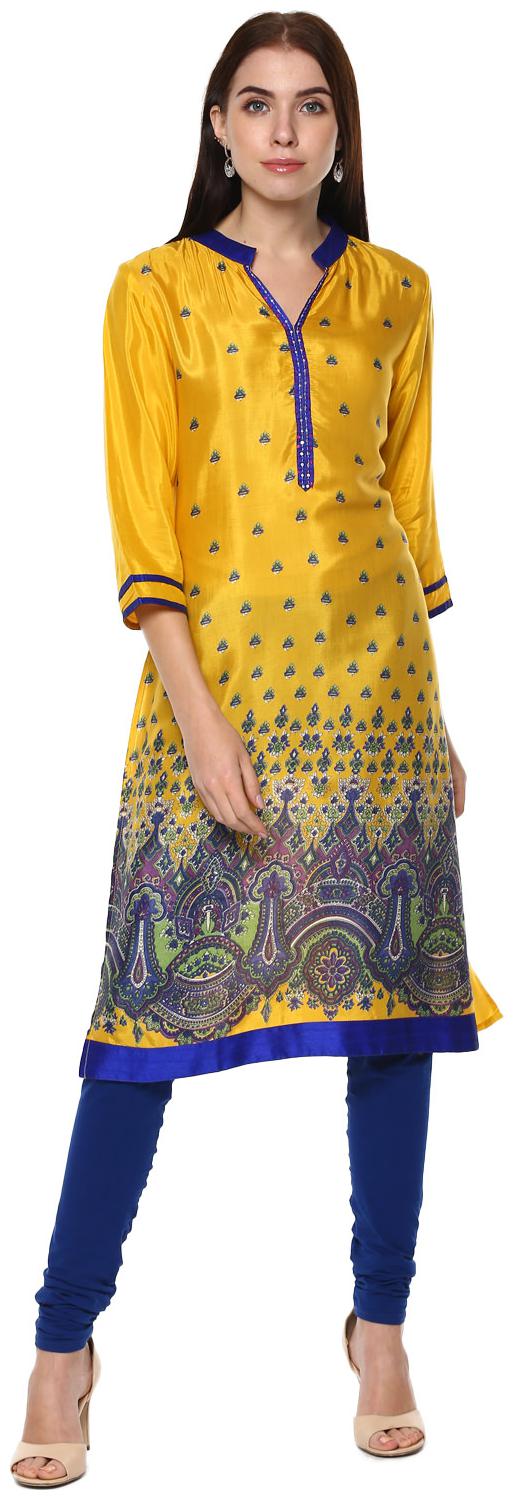 

Rama Women Yellow Printed Straight Kurta