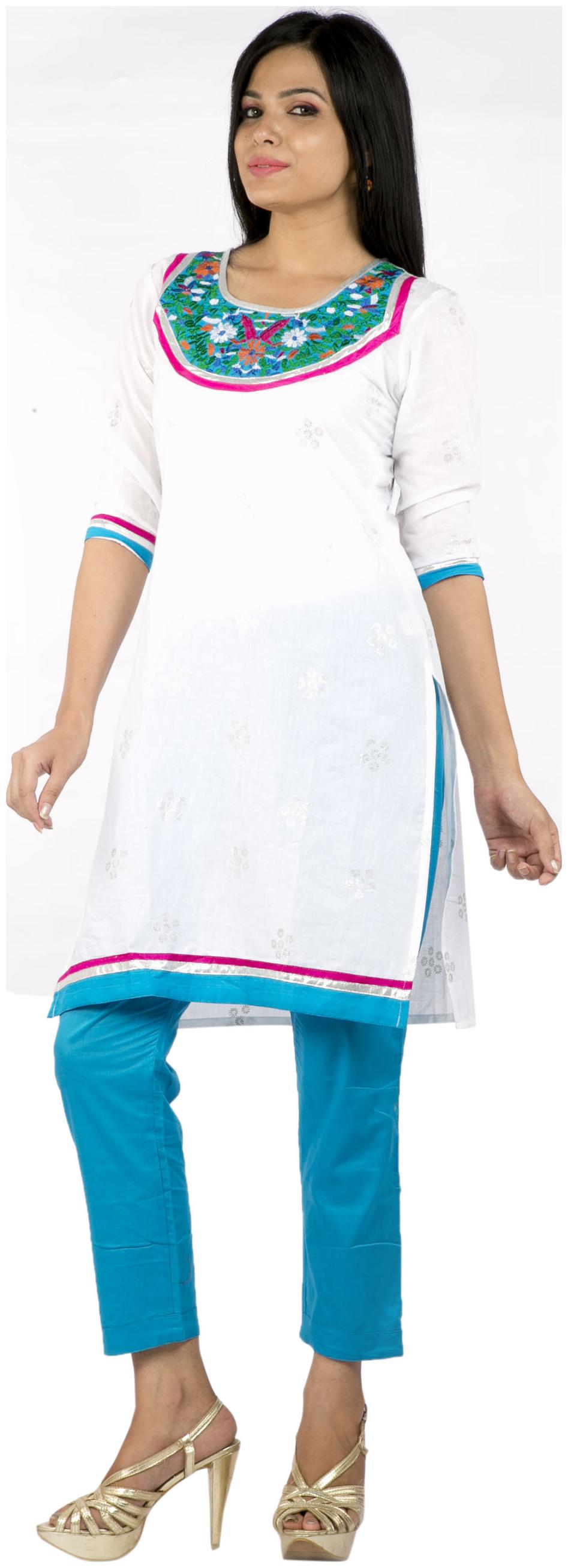 

Rama Women White Embroidered Straight Kurta