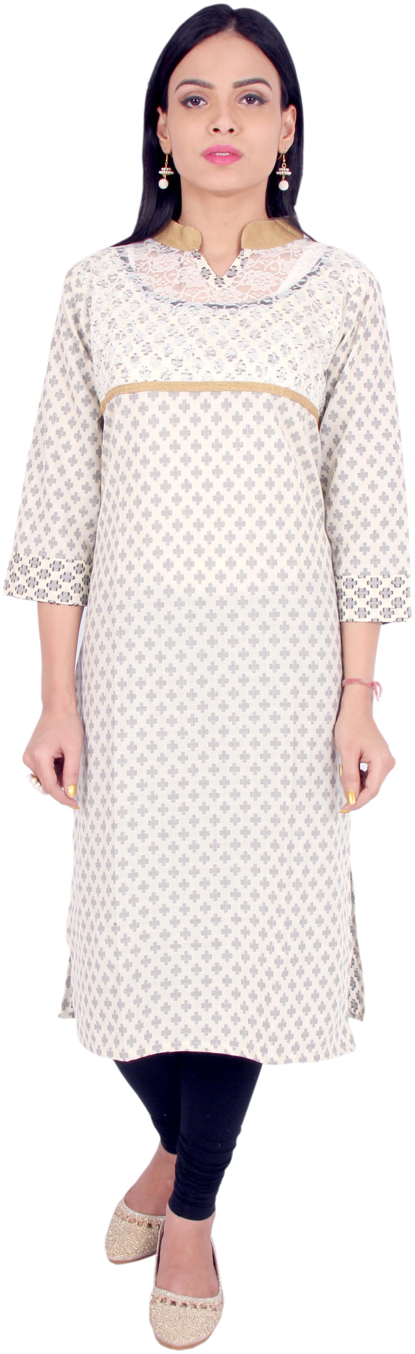 

Rama Women White Printed Straight Kurta