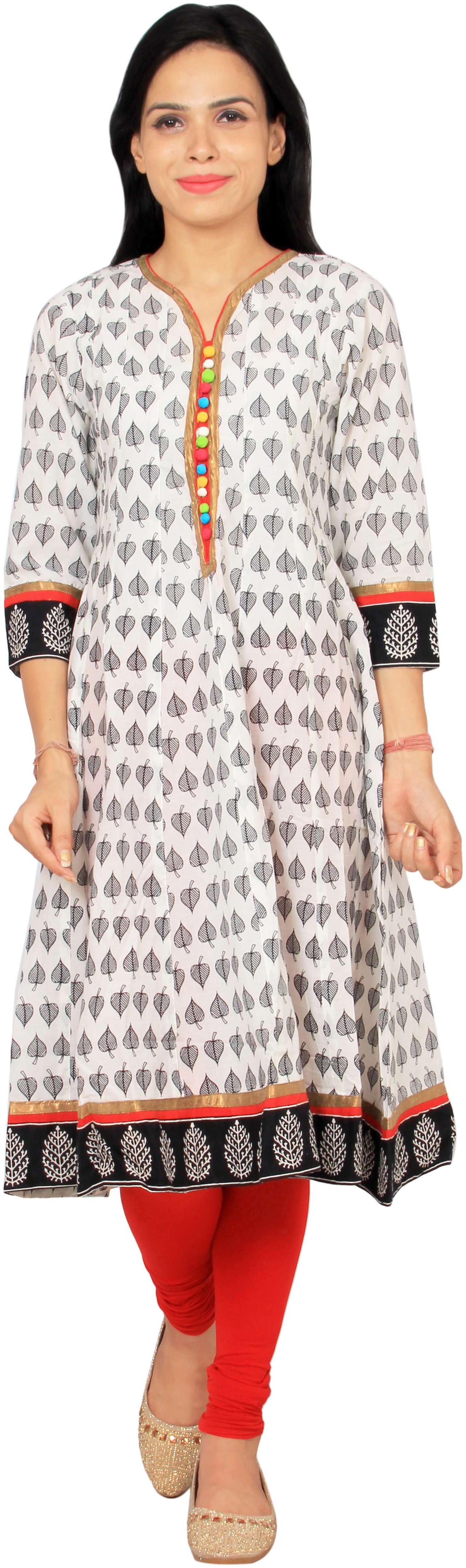 

Rama Women White Printed Anarkali Kurta