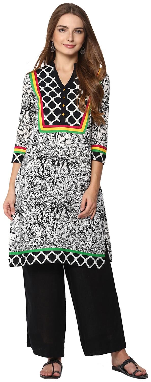 

Rama Women Black Embroidered Straight Kurta