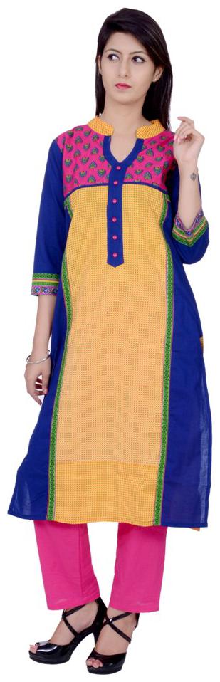 

Rama Women Yellow Printed Straight Kurta