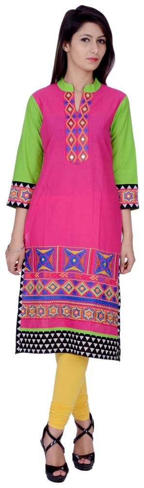 

Rama Women Pink Embroidered Straight Kurta