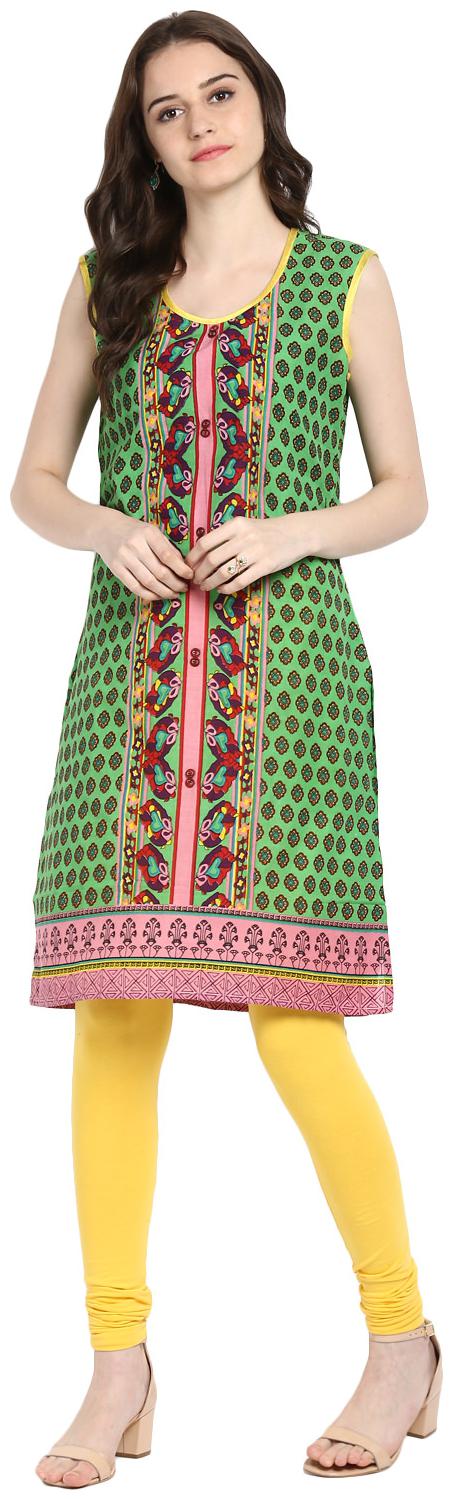 

Rama Women Green Printed Straight Kurta