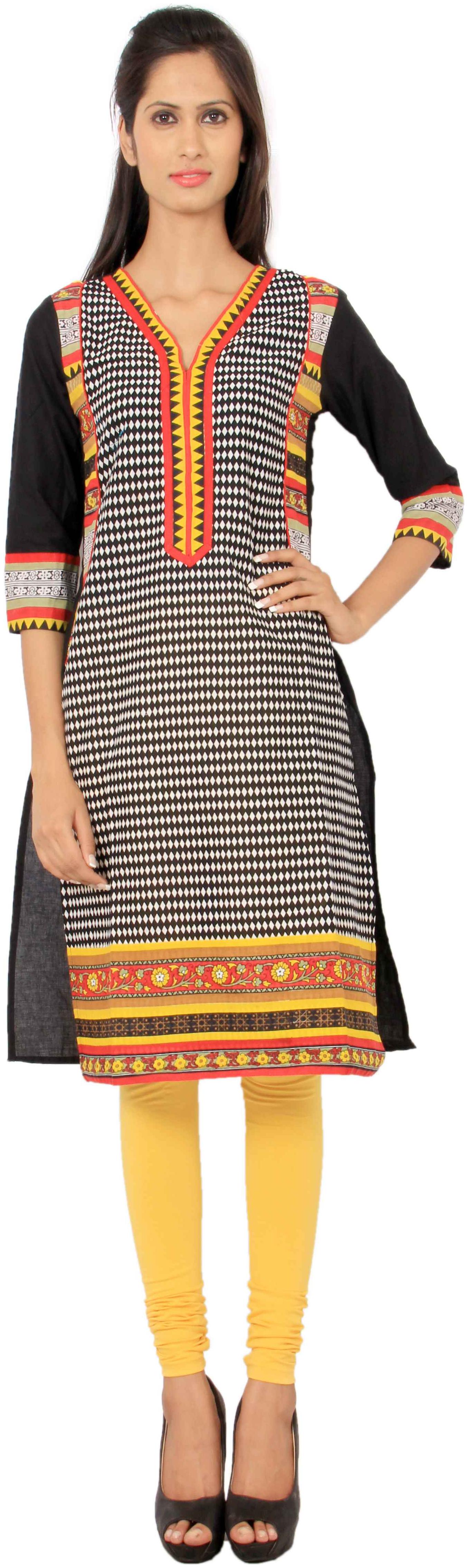 

Rama Women Black Printed Straight Kurta