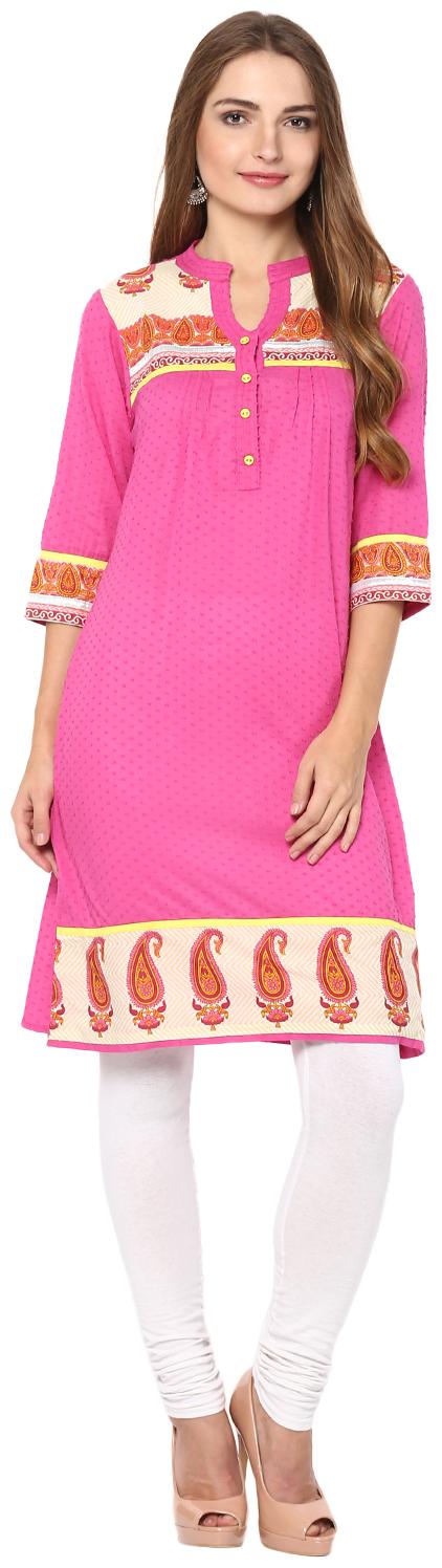 

Rama Women Pink Printed Straight Kurta