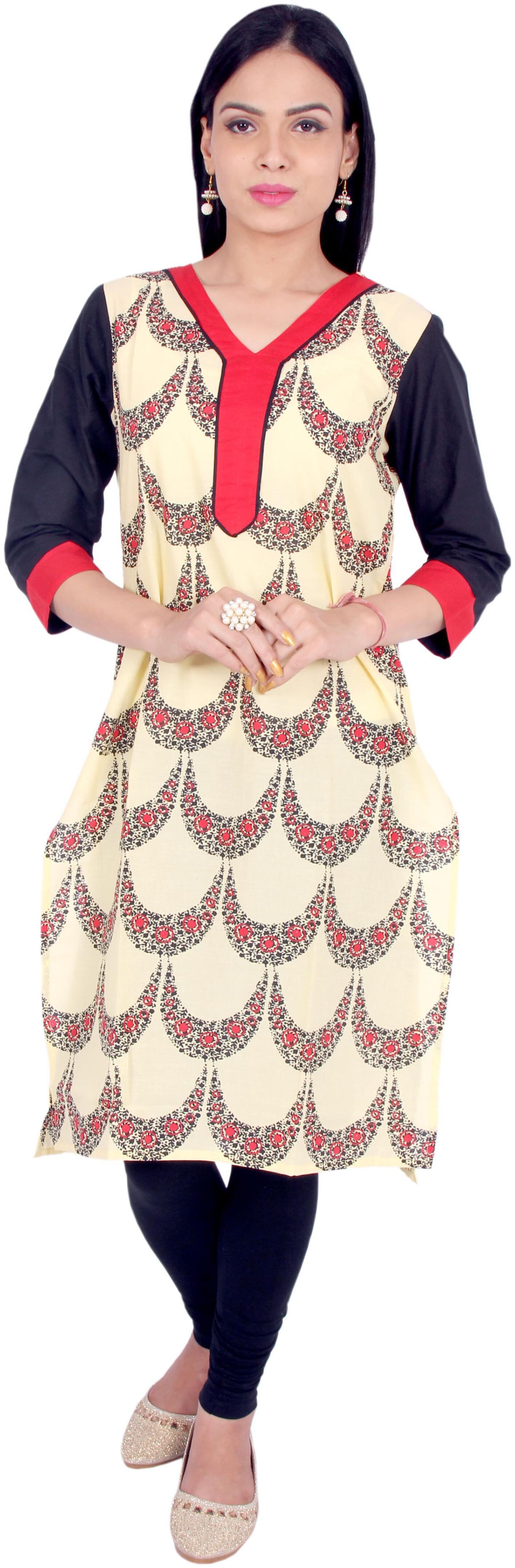 

Rama Women Beige Printed Straight Kurta