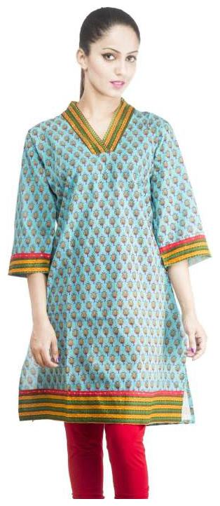 

Rama Women Blue Printed Straight Kurta
