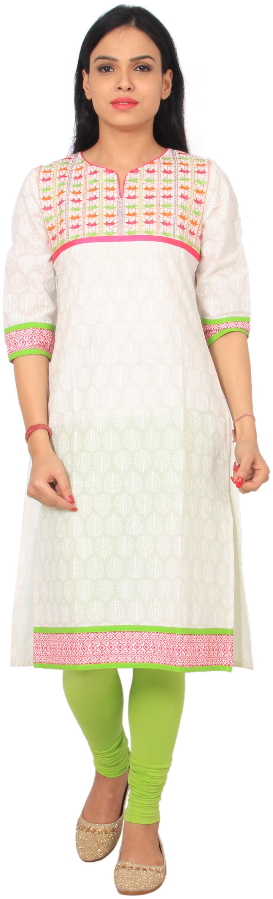 

Rama Women White Embroidered Straight Kurta