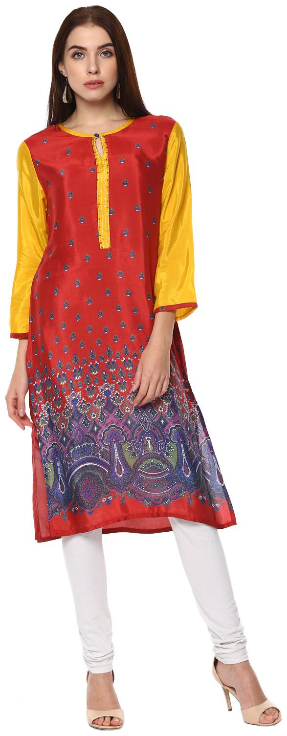 

Rama Women Red Printed Straight Kurta