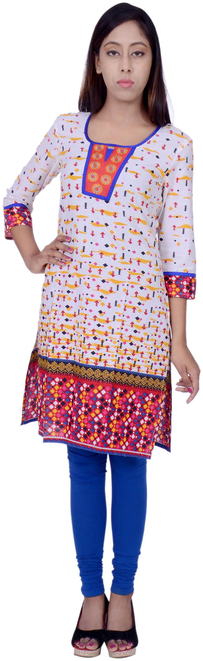 

Rama Women White Printed Straight Kurta