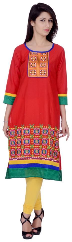 

Rama Women Red Embroidered Straight Kurta
