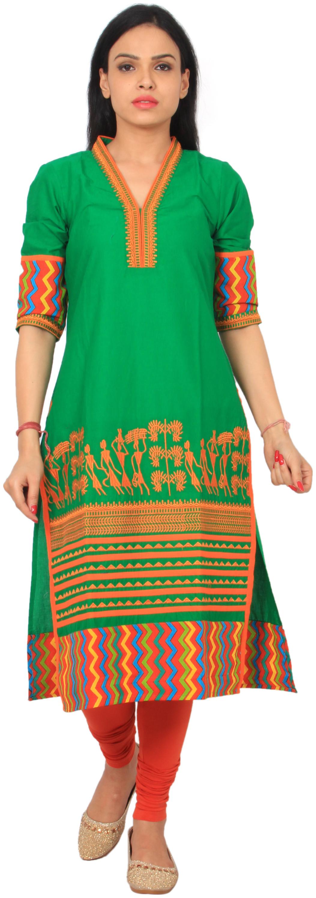

Rama Women Green Embroidered Straight Kurta